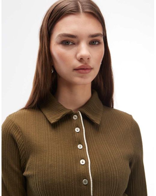 ASOS Gray Double Layer Collared Button Front Polo Top