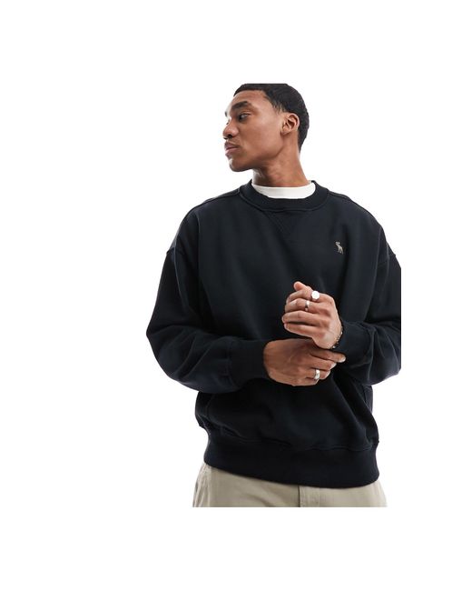 Abercrombie & Fitch Black Silicone Icon Logo Heavyweight Oversized Fit Sweatshirt for men