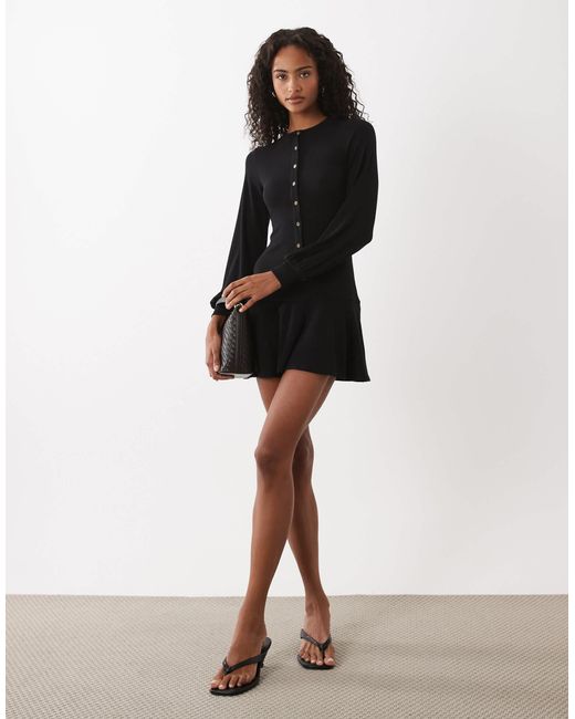 ASOS Black Drop Waist Button Through Mini