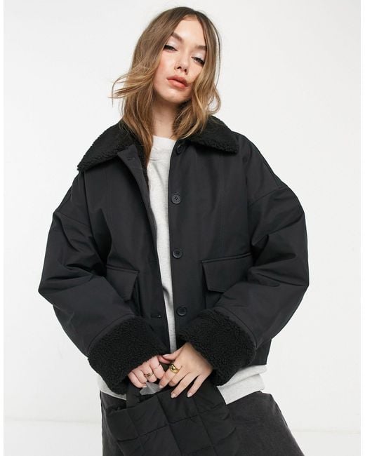 & Other Stories Black Shearling Detail Coat