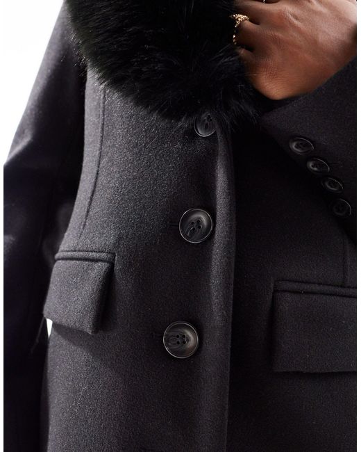 River Island Black Tailored Coat With Faux Fur Collar