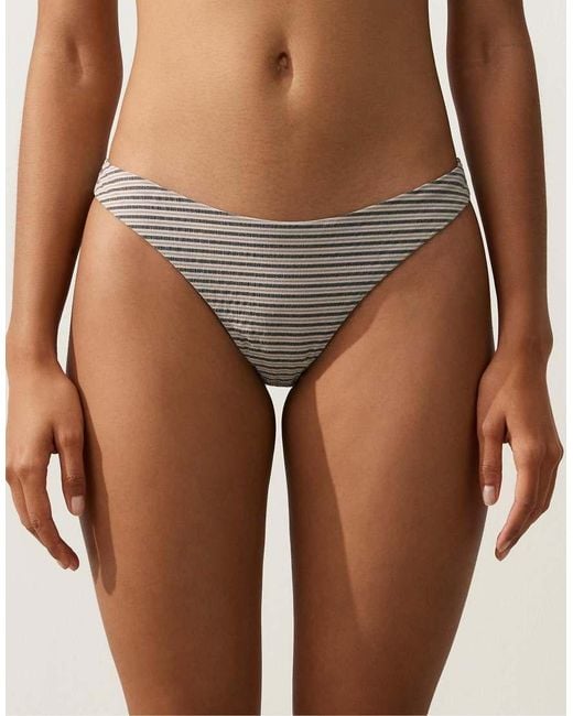 Oysho Brown Striped U-cut Medium-coverage Bikini Briefs