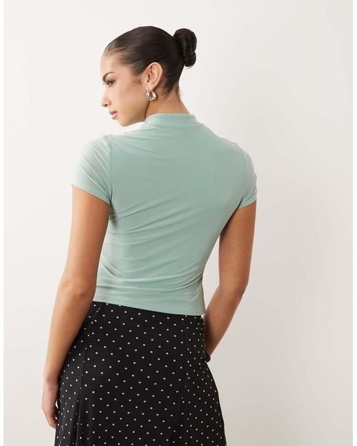 ASOS Green Fitted Short Sleeve Top With Rouleau Loop Buttons Detail