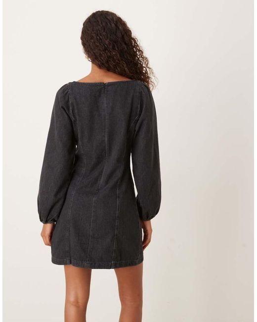 Nobody's Child Black Porth Square Neck Denim Mini Dress