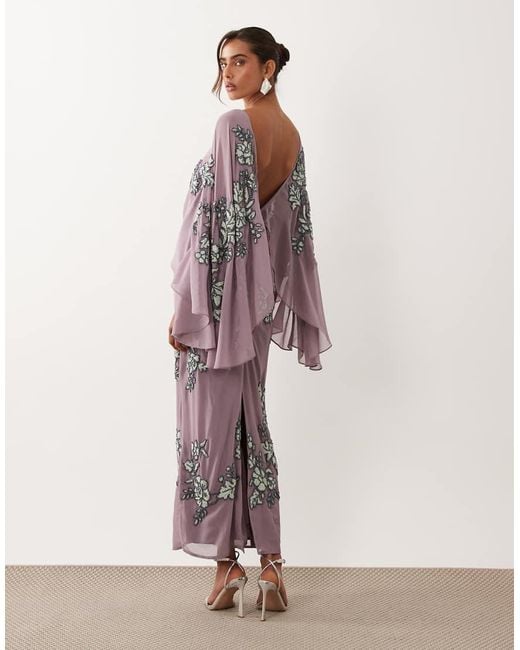 ASOS Pink Cape Sleeve Embellished Maxi Dress