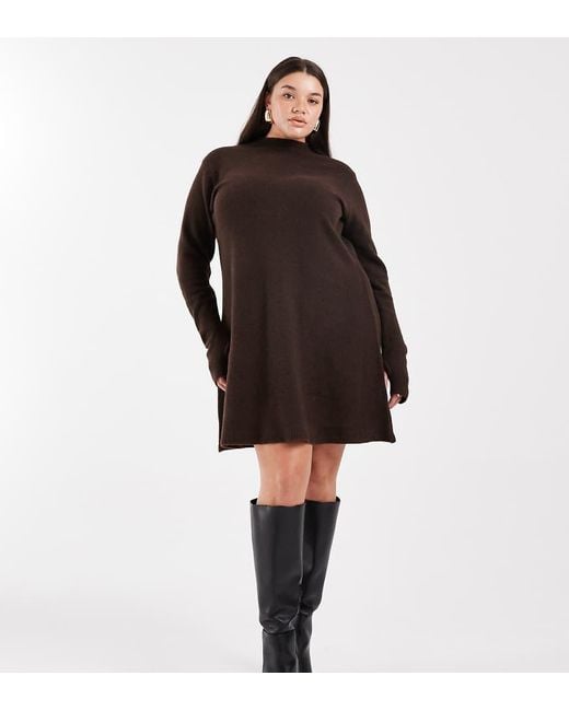 Pieces Plus Black Pieces Curve Long Sleeve Knitted Mini Dress