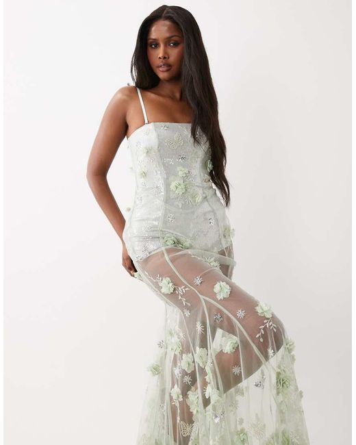 Oh Polly White Premium Embellished Tulle Skirt Bandeau Corset Maxi Dress