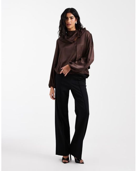 ASOS Brown Satin Tie Neck Blouse