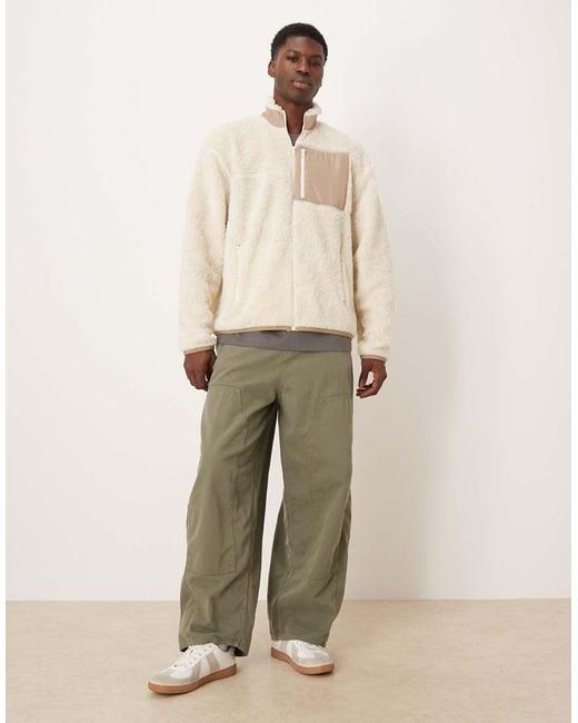 ASOS Natural Relaxed Teddy Zip Up Jacket for men