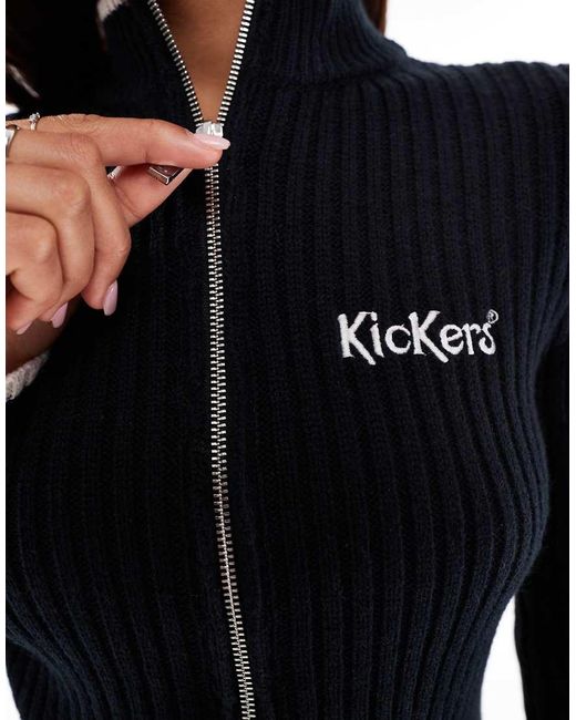 Kickers Blue Zip Through Fitted Knit Top With Embroidered Logo