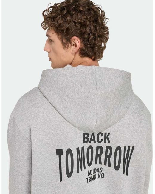 Adidas Originals Gray Primelift Workout Oversize Graphic Hoodie for men