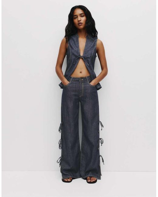 Pull&Bear Blue Wide-leg Jeans With Bows