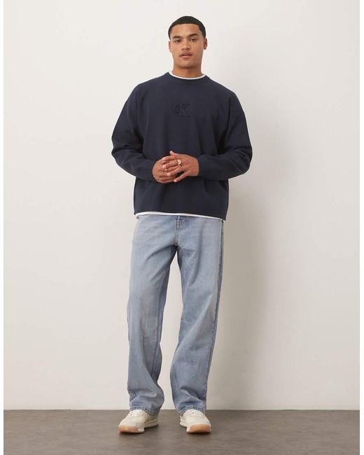 Calvin Klein Blue Centre Embossed Logo Jumper for men