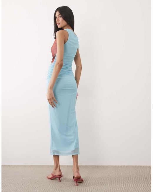 New Look Blue Drop Shoulder Mesh Maxi Dress