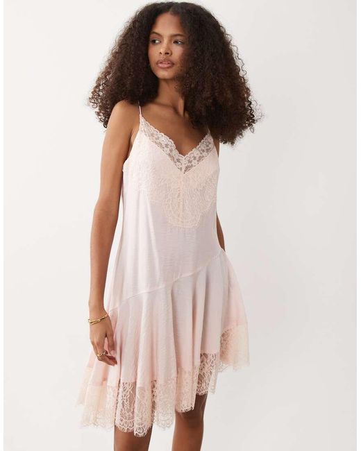 ASOS White Slip Lace Trim Mini Dress With Asymmetric Hem