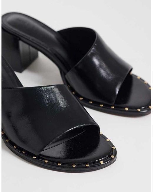 ASOS Black Hammer Leather Asymmetric Mid Heeled Mules