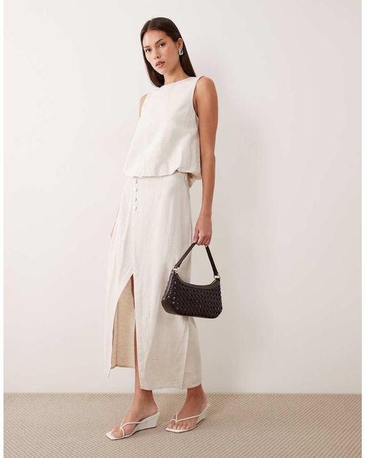Vila White Linen Touch Balloon Hem Sleveless Top