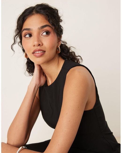 ASOS Black Bengaline Sleeveless Corset Waist Midi Dress