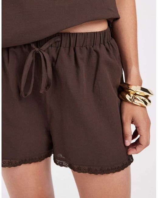 ASOS White Cotton Pull On Co-Ord Lace Trim Shorts