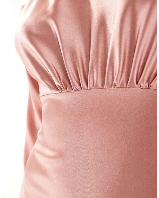 Flounce London Pink Satin Maxi Dress With Kimono Sleeve