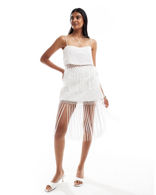 ASOS White Co-Ord Cami Top With Cornelli And Fringe Detail