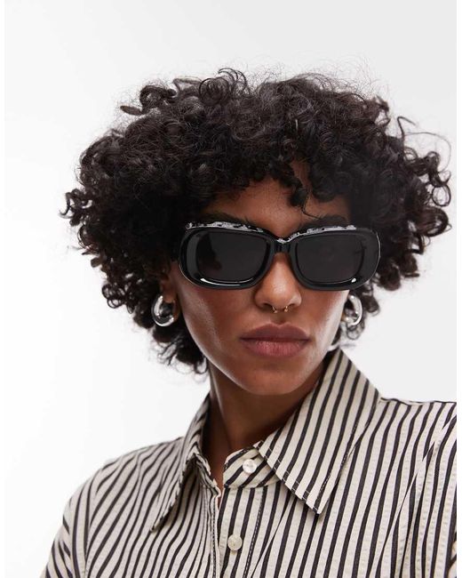 TOPSHOP Black Athens Rectangle Sunglasses