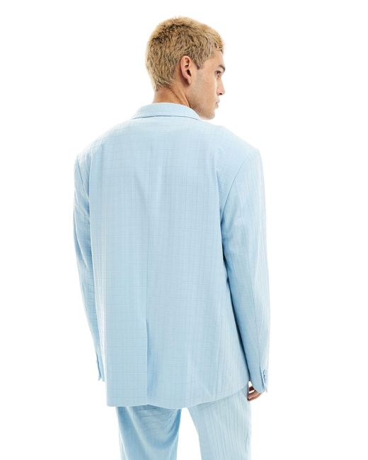 Viggo Blue Zidan Printed Double Breasted Suit Jacket for men