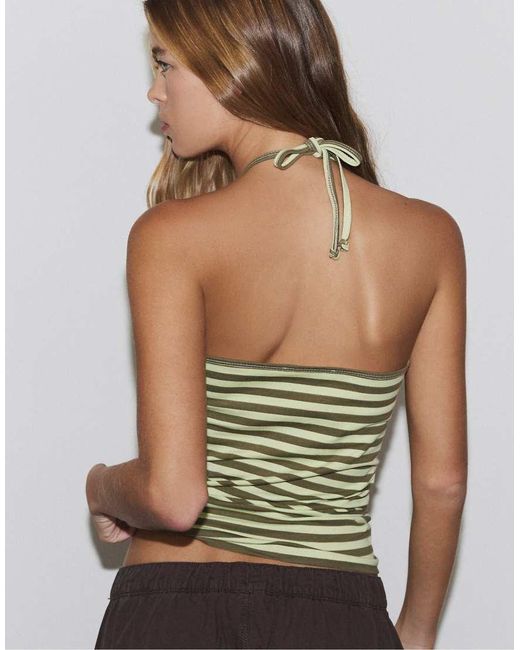 Stradivarius Green Fitted Halter Top