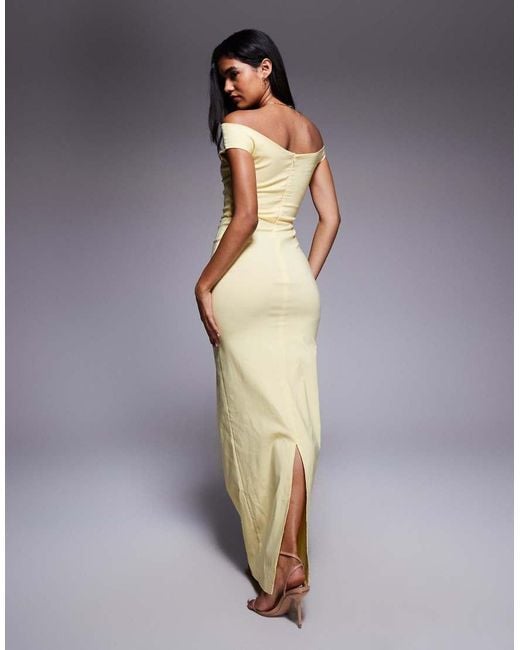 Vesper Yellow Bengaline Off Shoulder Maxi Dress