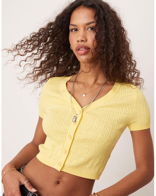 Free People Yellow Cassie Pointelle Micro Cardigan