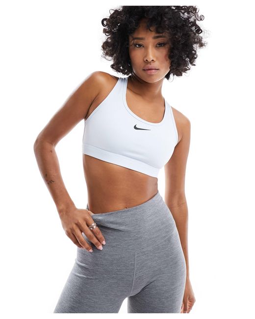 Nike White Swoosh Dri-fit Medium Support Bra