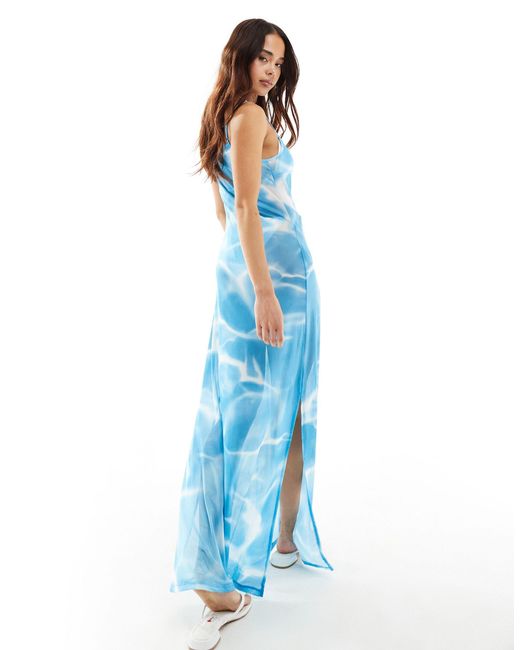 Vero Moda Blue Mesh Maxi Dress With Side Splits