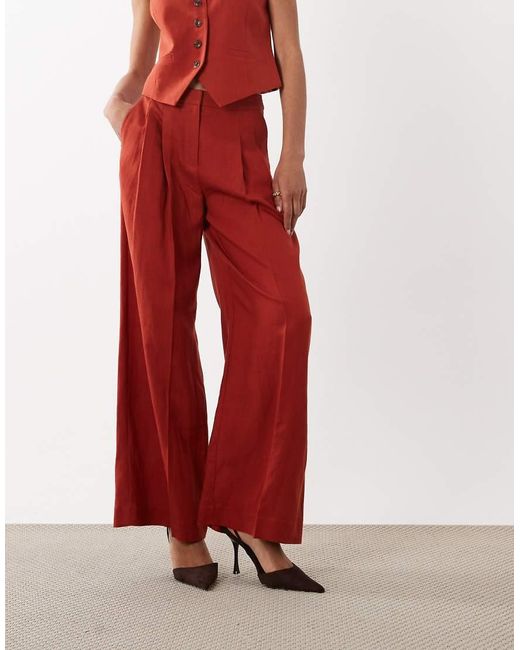 Nobody's Child Red Linen Blend Relaxed Wide Leg Trouser Co-ord
