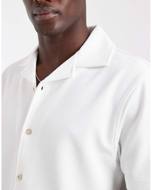 River Island White Textured Revere Shirt for men