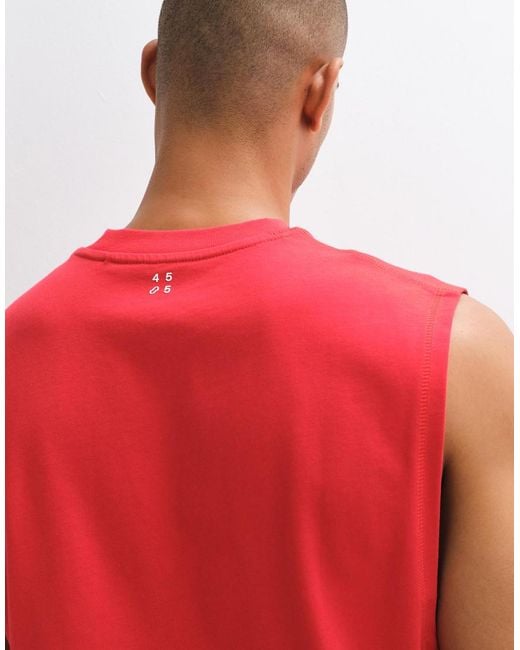 4505 Red Cotton Cropped Lifting Tank With Quick Dry Finish for men