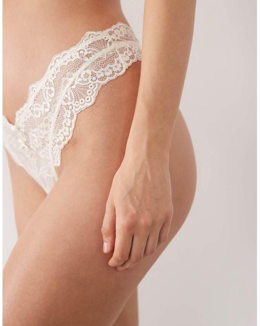 ASOS Natural Kaia Lace High Leg Thong With Keyhole Details And Bows