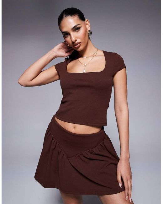 ASOS Brown Co-ord Square Neck Cap Sleeve Top