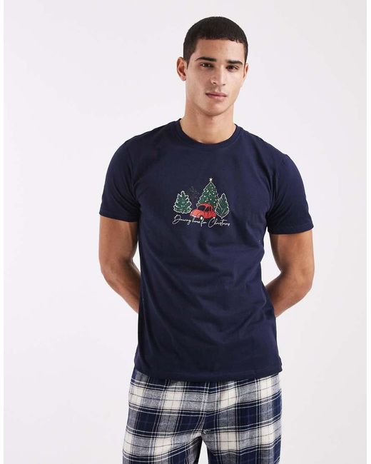 New Look Blue Christmas Pyjama Set for men