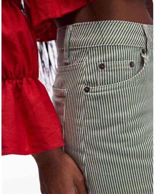 Minifalda Vaquera Muy Corta Verde A Rayas De TOPSHOP de color Red