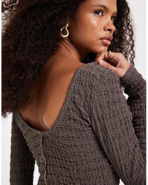 ASOS Brown Mix And Match Textured Long Sleeve Top With Seam Detail And Scoop Back