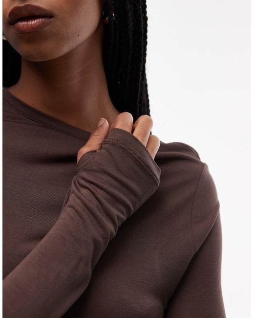 ASOS Brown Semi Sheer Long Sleeve Second Skin Top