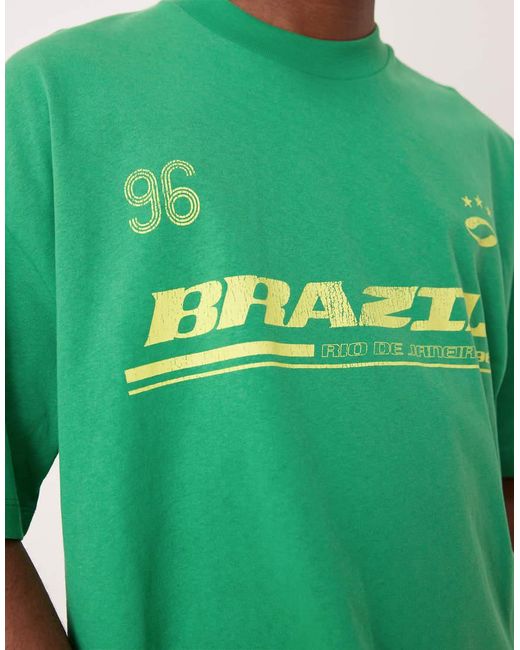 Camiseta Verde De Corte Cuadrado Extragrande Con Estampado Gráfico Deportivo De Brasil De ASOS de hombre de color Green
