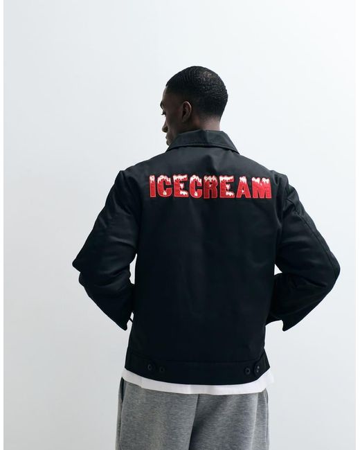 ICECREAM Blue Worker Jacket With Embroidery And Back Print for men