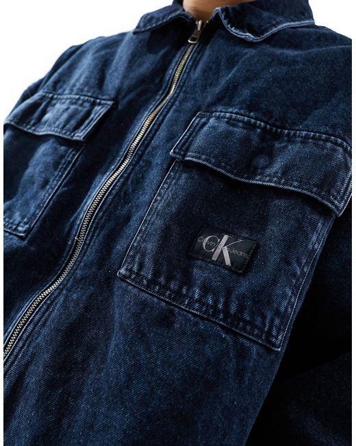 Calvin Klein – wattierte hemdjacke mit kastigem schnitt in Blue für Herren