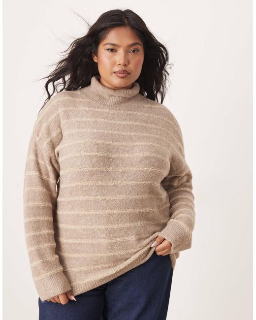 Vila Curve Natural – hochgeschlossener, strukturierter strickpullover