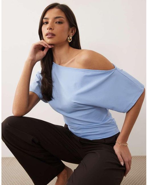 ASOS Blue Fallen Shoulder Cinched Waist Top