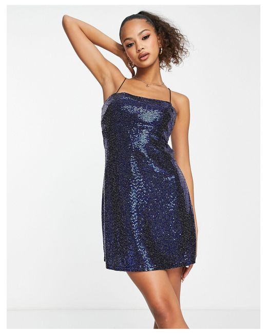 New Look Sequin Jersey Mini Dress in Blue | Lyst
