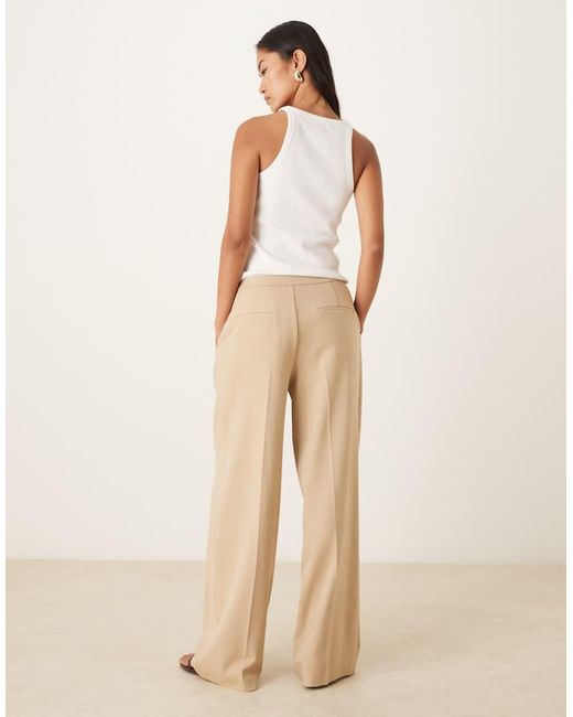 ASOS Natural Tailored Wide Leg Trousers With Tab Detail Trousers