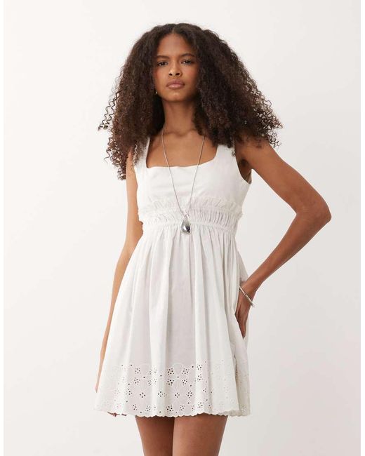 ASOS White Square Neck Cotton Sundress With Cutwork Floral