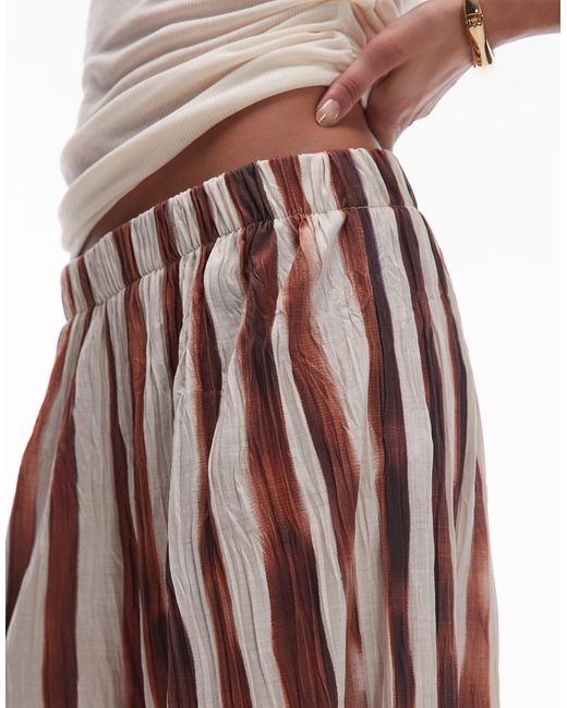 TOPSHOP Brown Stripe Crinkle Wide Leg Trousers